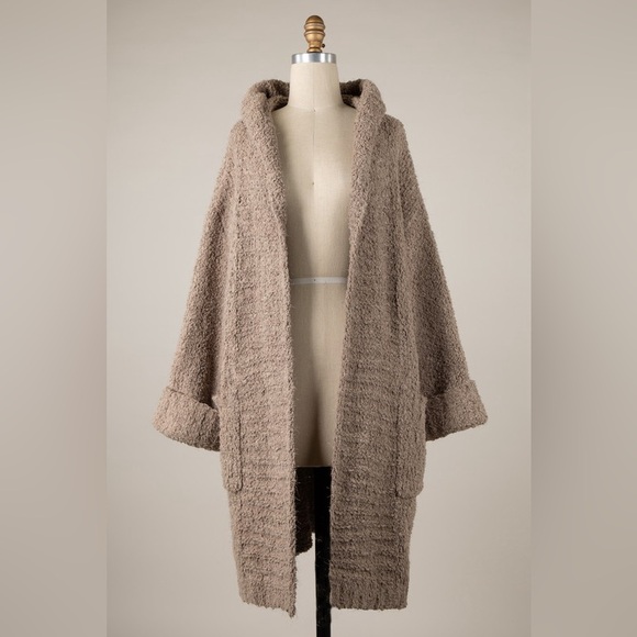 Miracle Sweaters - 357. LAst 2! 🛑MIRACLE AT COST Hood Duster Cardigan Sweater cuff tan Fuzzy Pocket